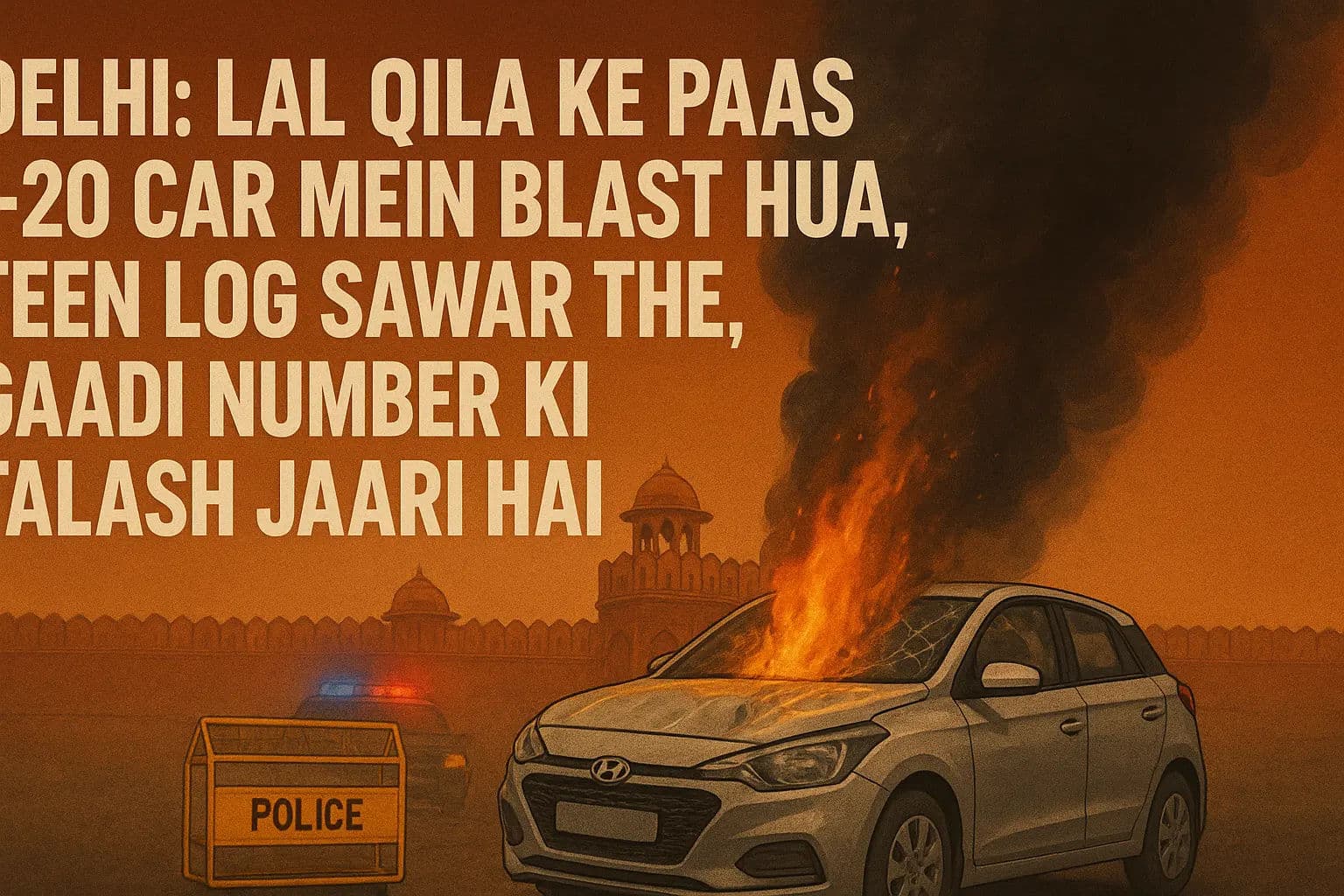 दिल्ली: लाल किला के पास I-20 कार में धमाका, तीन लोग थे सवार, गाड़ी नंबर की तलाश जारी