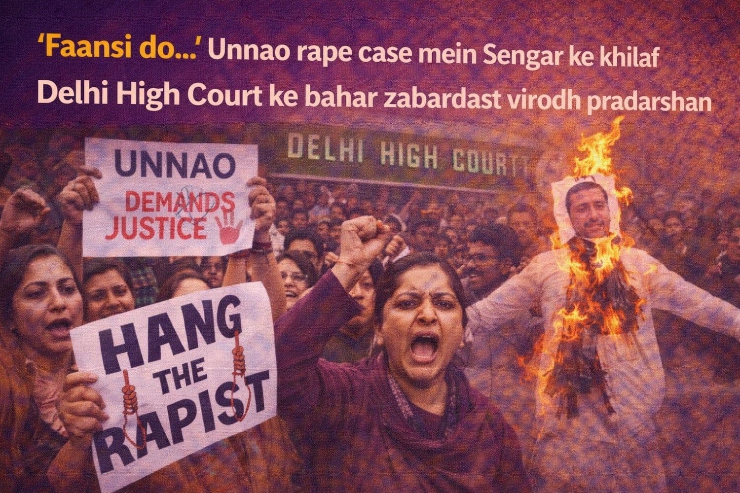'फांसी दो...' उन्नाव रेप केस में सेंगर के खिलाफ दिल्ली हाई कोर्ट के बाहर जबरदस्त विरोध प्रदर्शन