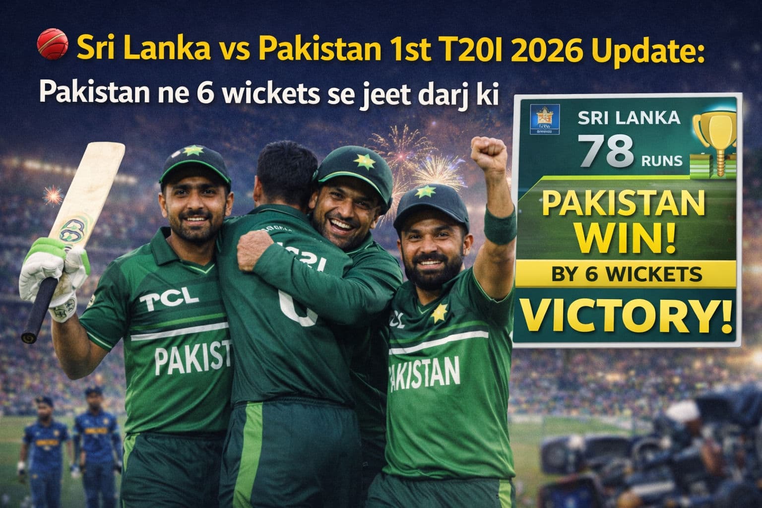 श्रीलंका बनाम पाकिस्तान 1st T20I 2026 अपडेट: पाकिस्तान ने 6 विकेट से जीत दर्ज की