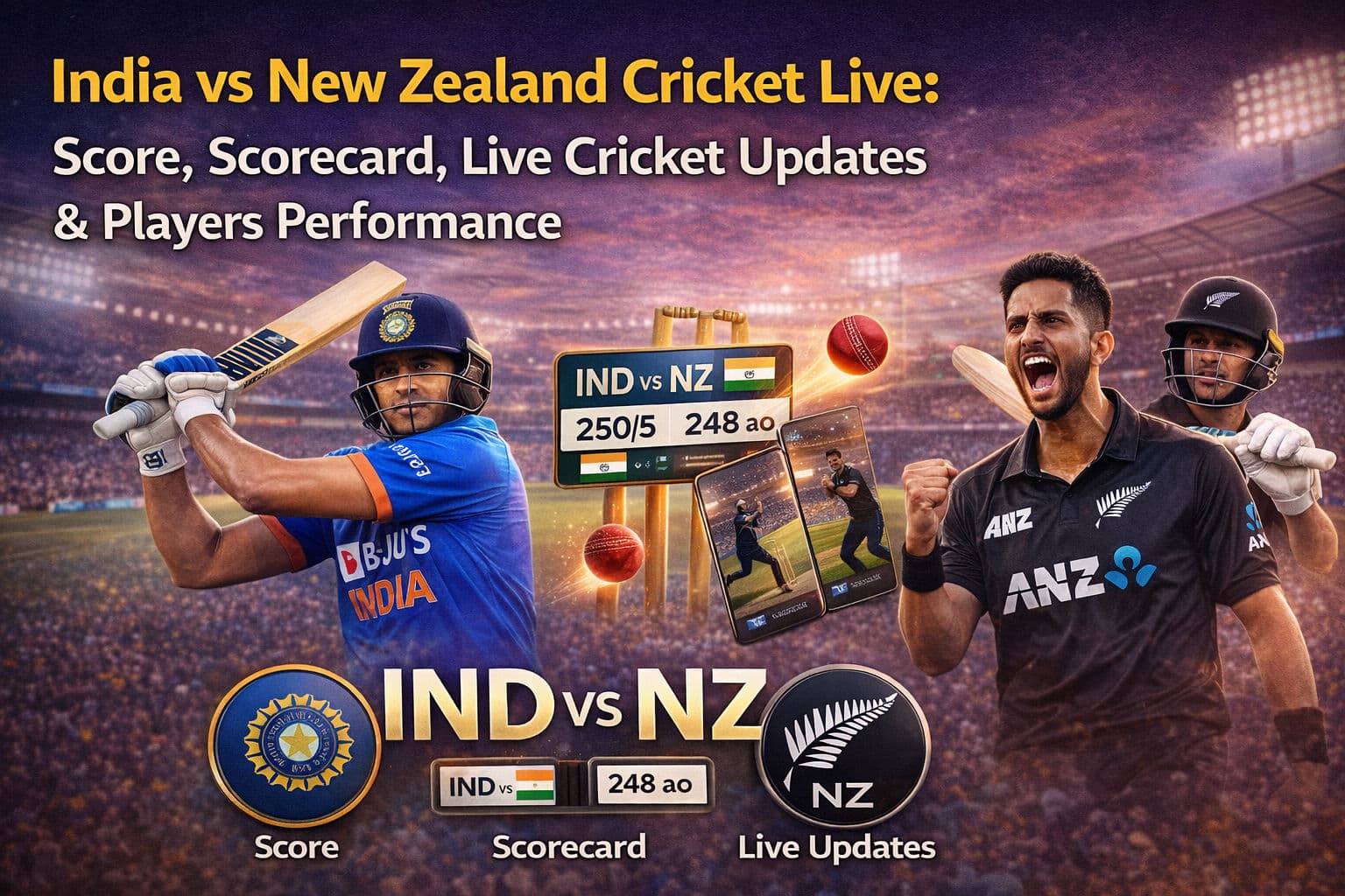 India vs New Zealand Cricket Live: Score, Scorecard, Live Cricket Updates & Players Performance