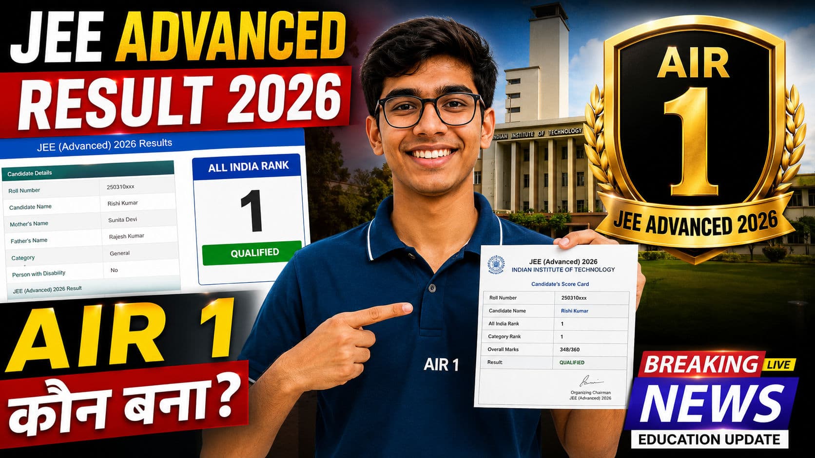 JEE Advanced Result 2026 Released: AIR 1 ने किया कमाल, जानिए Cutoff, Rank List और JoSAA Counselling की पूरी जानकारी